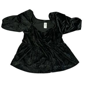 Torrid Black Velvet Corset Peplum Top Pansy Outline Floral Smocked Back size 4X